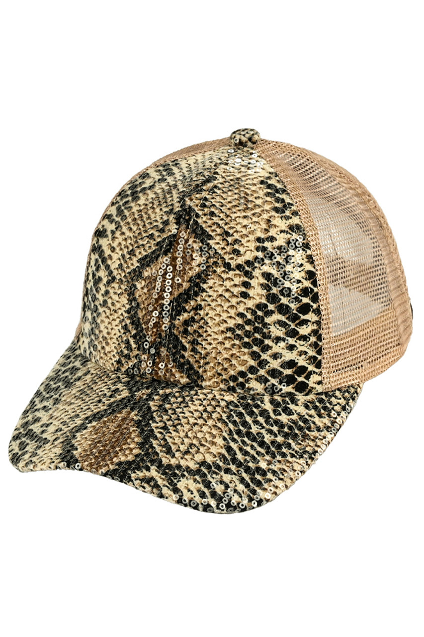 C.C Snake Pattern Liquid Sequin Criss Crossed Cap-BTB8055