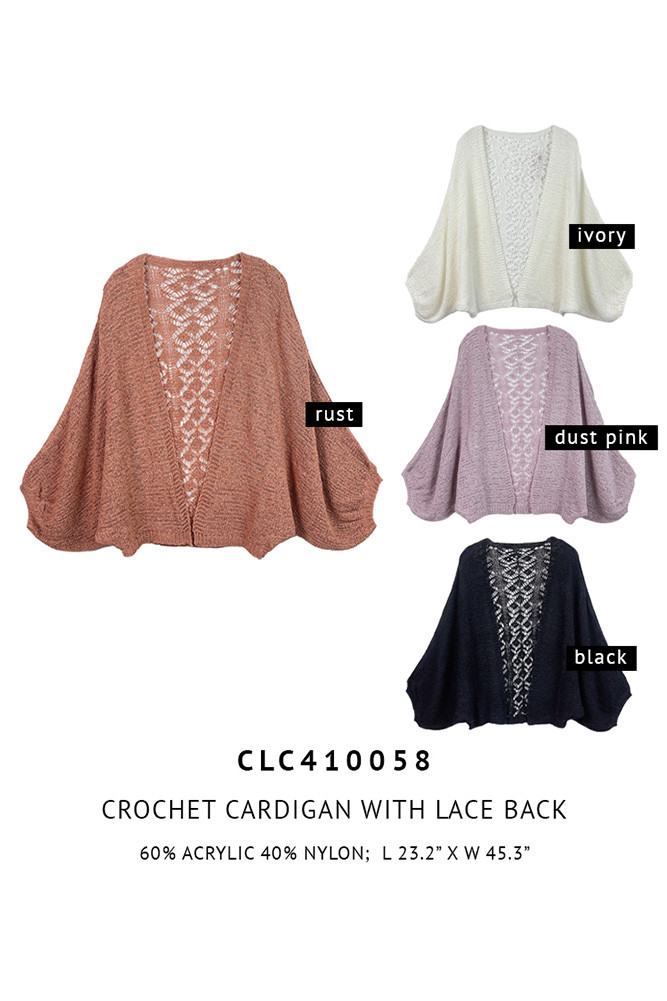 Lace Back Crochet Cardigan-CLC410058 - HANA WHOLESALE