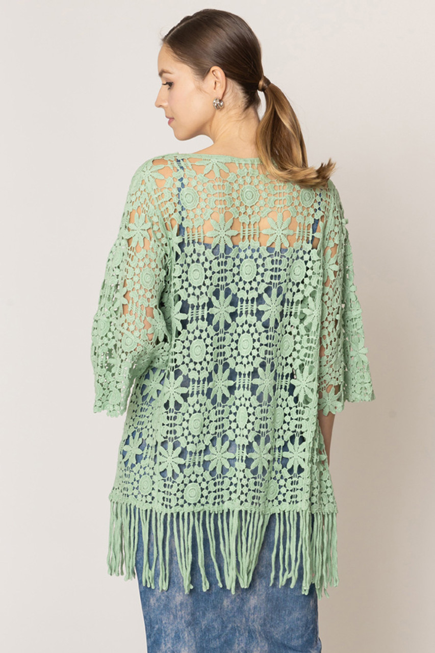Solid Pattern Crochet Cardigan-WLC410046 - HANA WHOLESALE