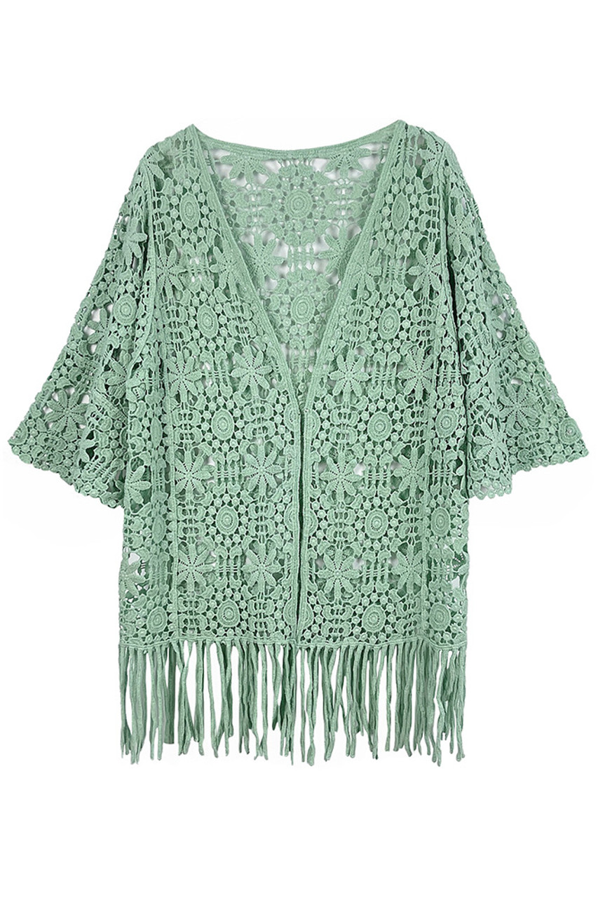 UNCLE’S CARDIGAN/Malachite Solid Pattern Crochet Cardigan-WLC410046 - HANA WHOLESALE