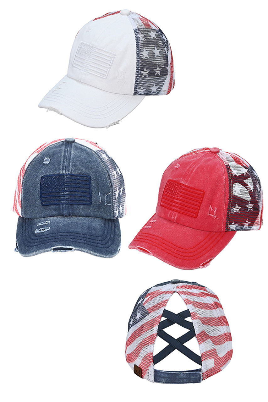 C.C American Flag Mesh Back Trucker Hat Pony Cap-BTB8060