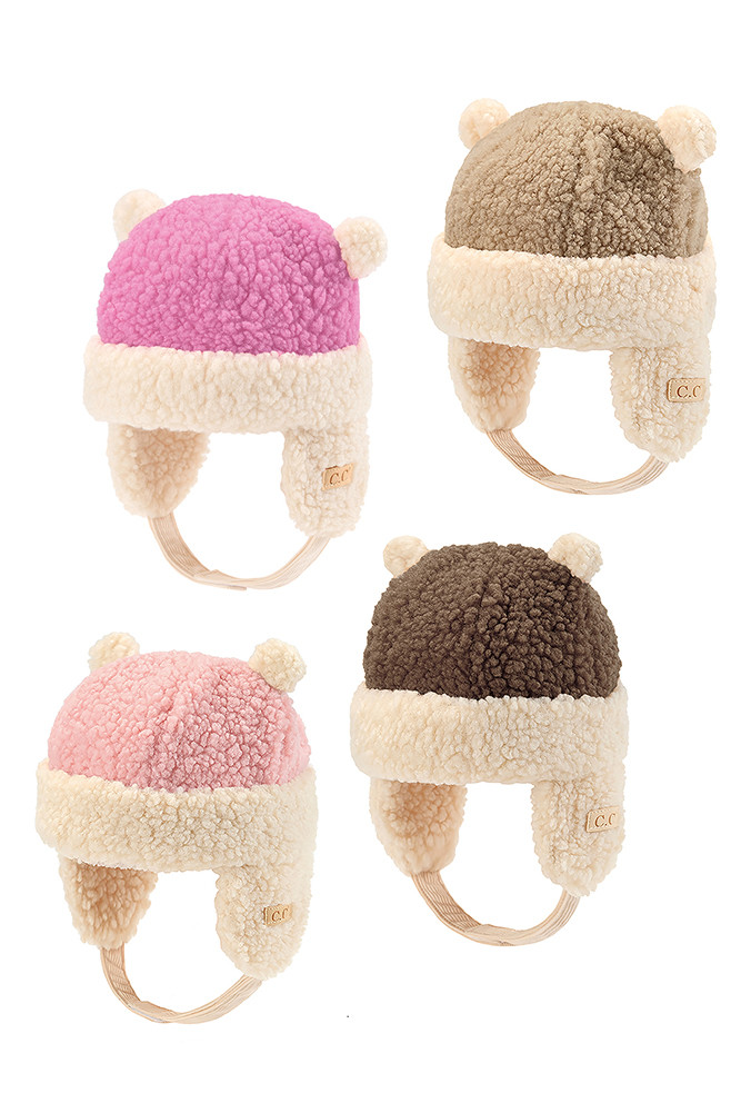 C.C Kids Teddy Bear Ears Earflaps Beanie-KD-HTS4441 - HANA WHOLESALE