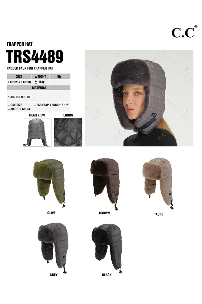 C.C Padded Faux Fur Trapper Hat-TRS4489 - HANA WHOLESALE