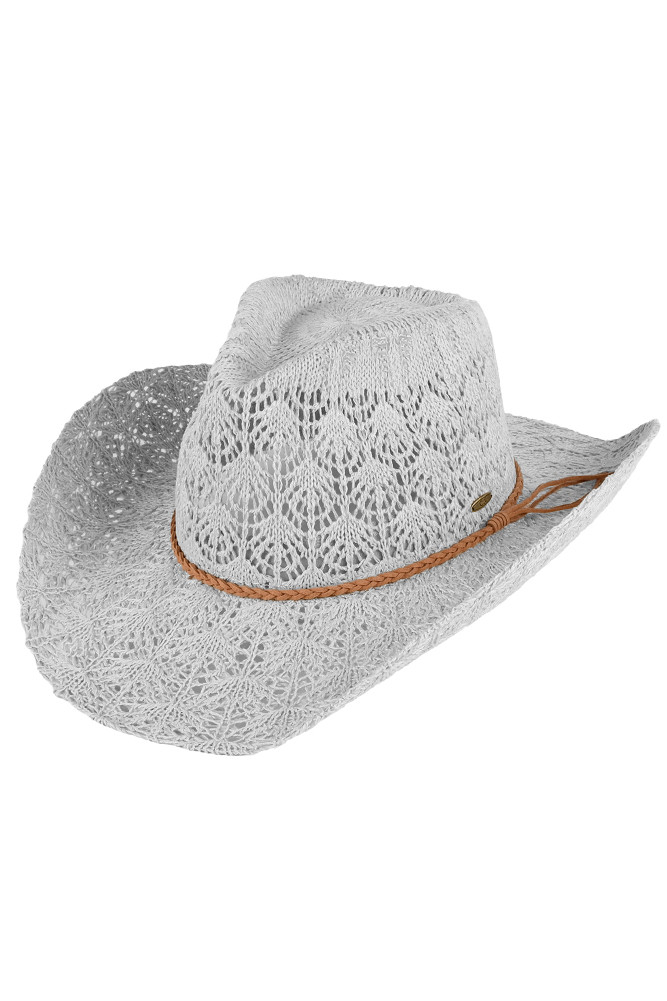 Underbrim Horseshoe Print Crisscross Lace Conch Western Cowboy Hat Rhinestone Horseshoe Cowboy Hat: Black Fringe Festival  main image 4