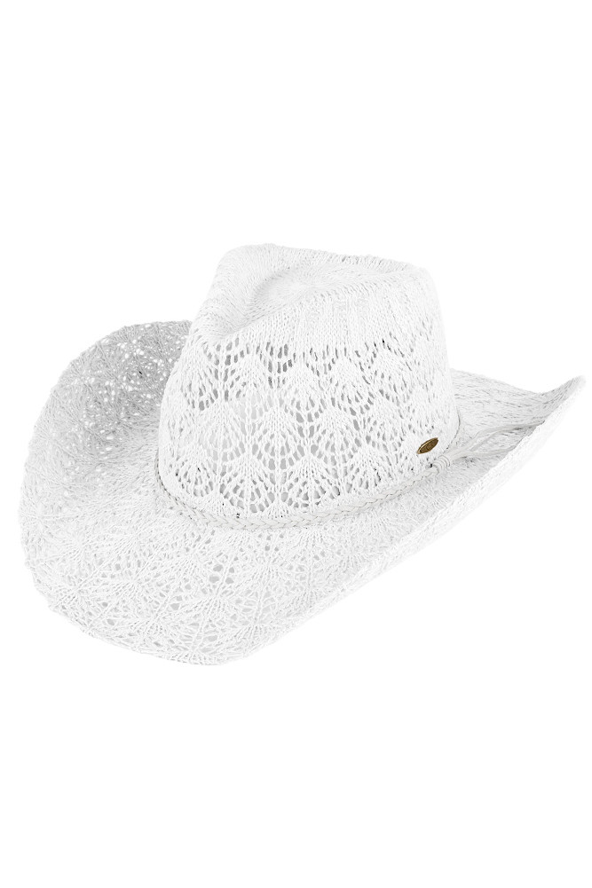 Underbrim Horseshoe Print Crisscross Lace Conch Western Cowboy Hat C.C Horseshoe Lace Knitting Cowboy Hat-CBC0136 - HANA WHOLESALE main image 2