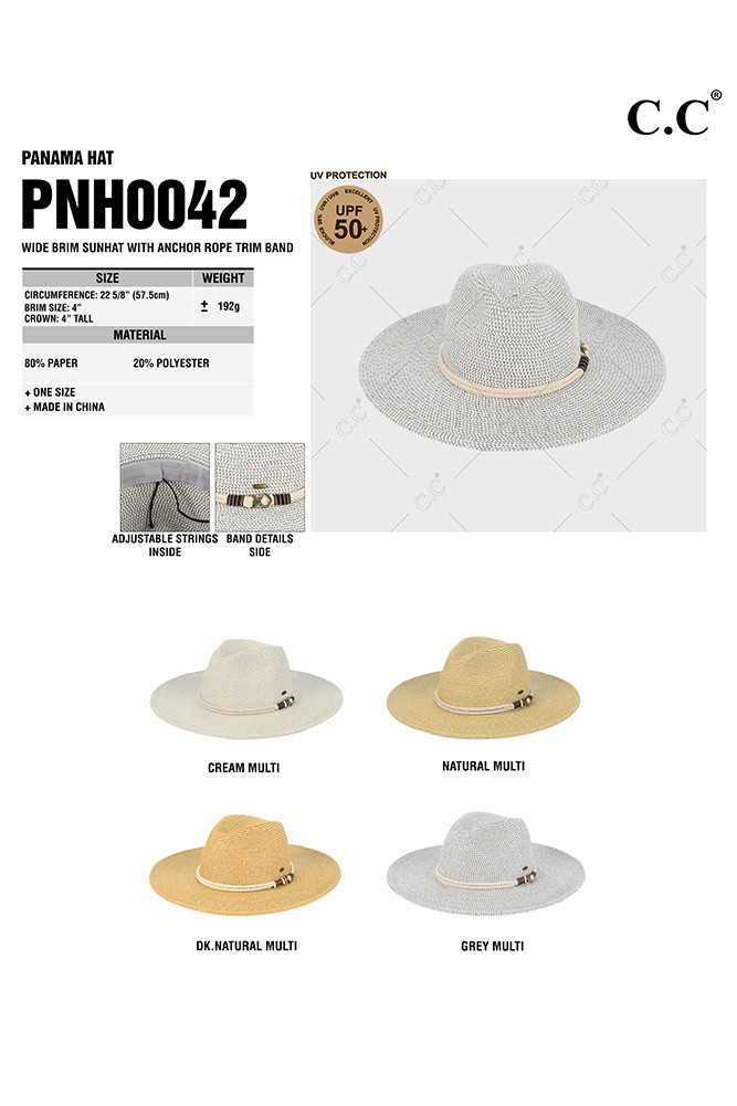C.C Anchor Rope Trim Band Wide Brim Sun Hat-PNH0042 - HANA WHOLESALE