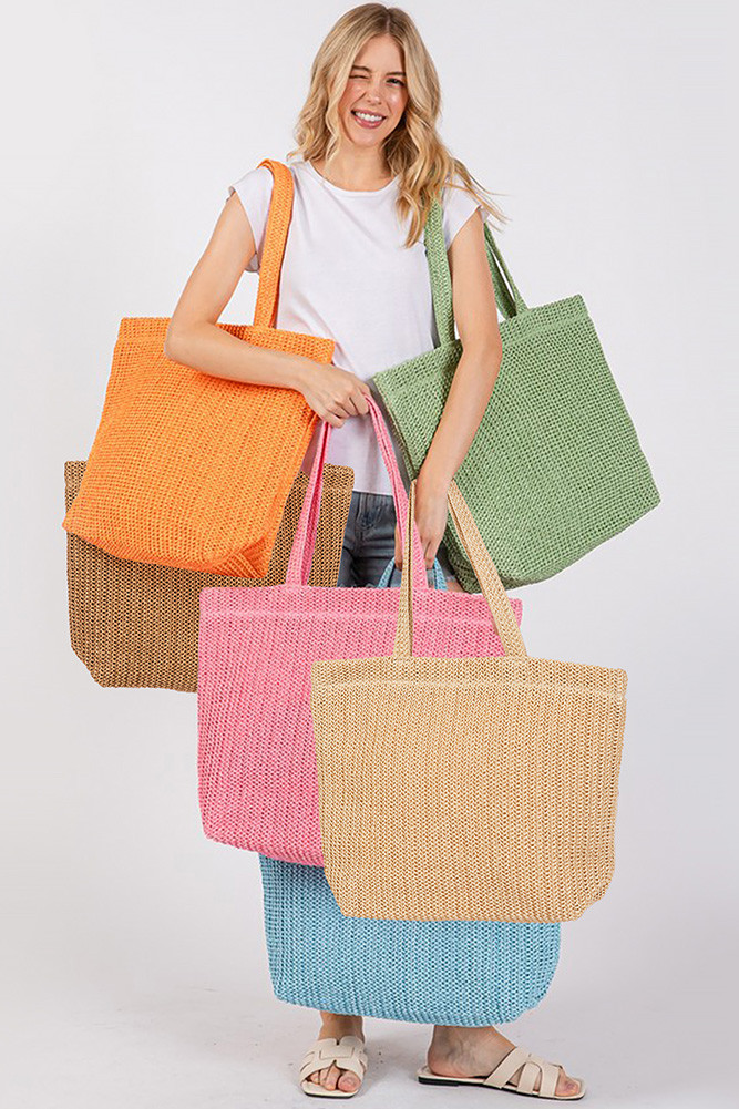 Solid Color Crochet Summer Straw Tote Bag-MB0271 - HANA WHOLESALE