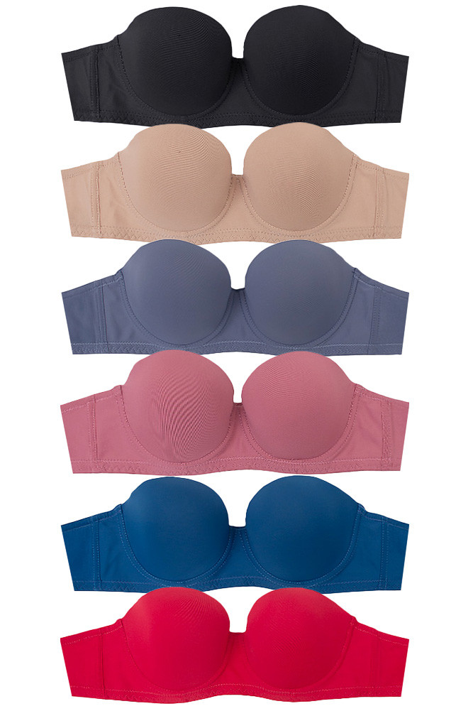 Solid Color Bra 6pc Solid Color Assorted Convertible Bra-68077-COLOR - HANA WHOLESALE