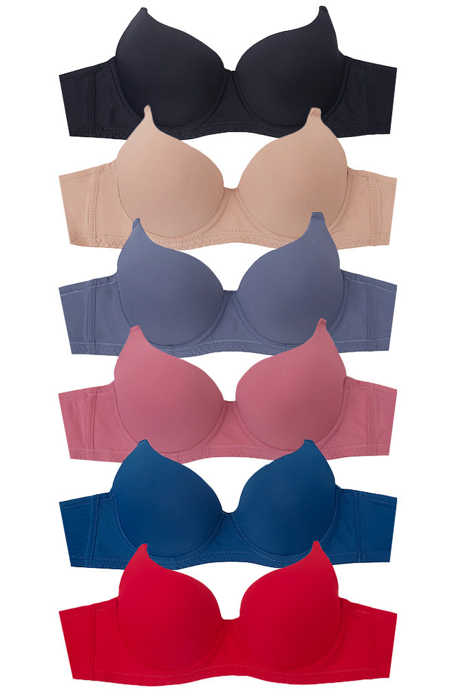 Solid Color Assorted Size 6pc Solid Color Assorted Bra-68077A-COLOR - HANA WHOLESALE