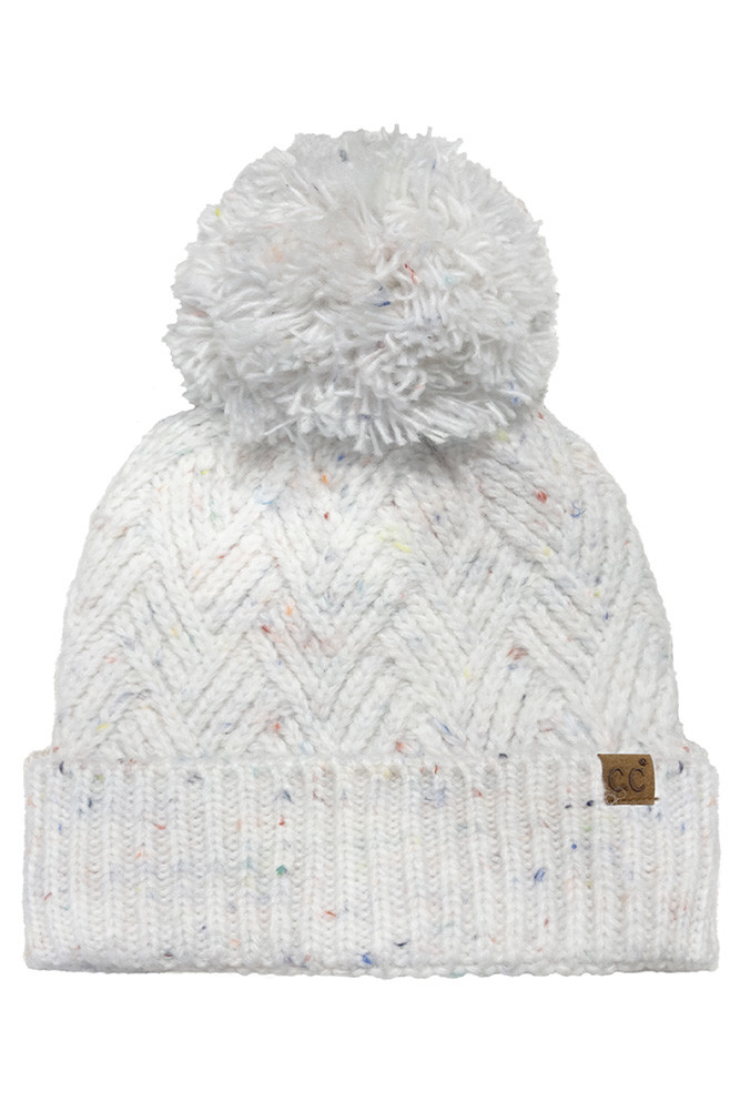 C.C Criss-Cross Pattern Yarn Pom Beanie Winter Hat-HTE0143