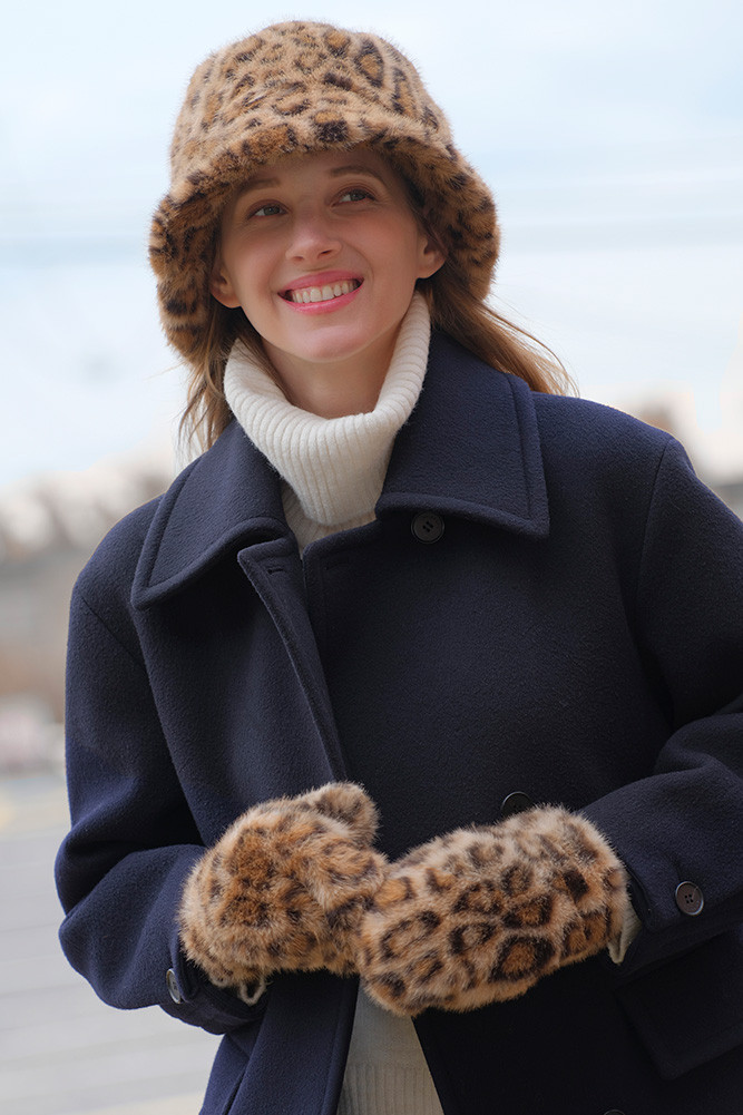 Fur Cc Leopard Beanie Leopard Pattern Fur Winter Bucket Hat