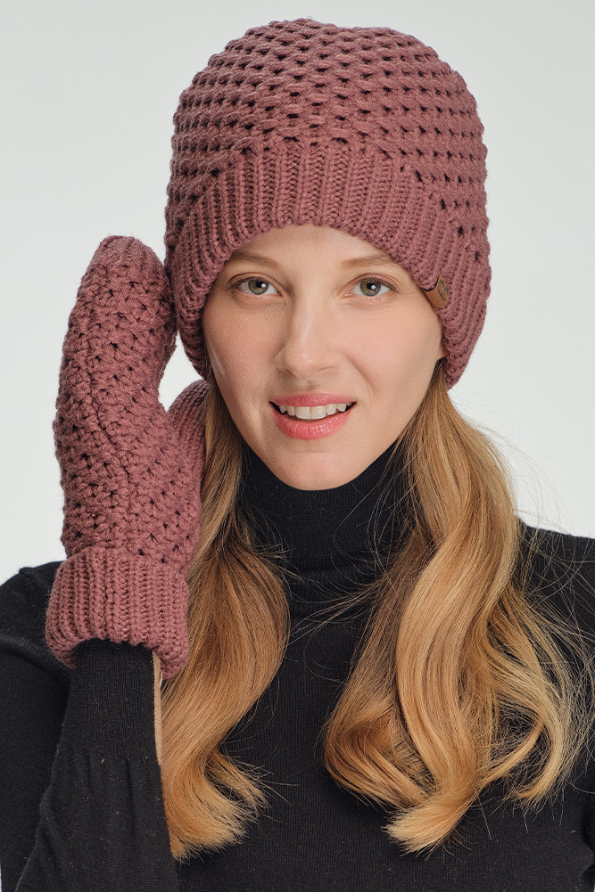 C.C Cross Cell Stitch Knit Satin Lining Beanie Hat-HTE0172 - HANA