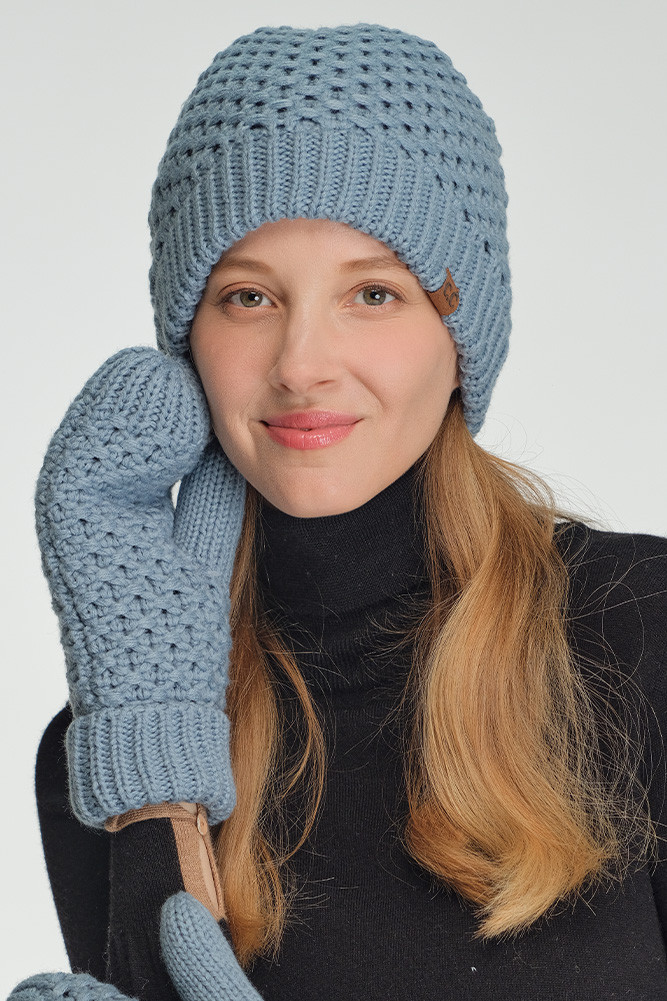 C.C Cross Cell Stitch Knit Satin Lining Beanie Hat-HTE0172 - HANA