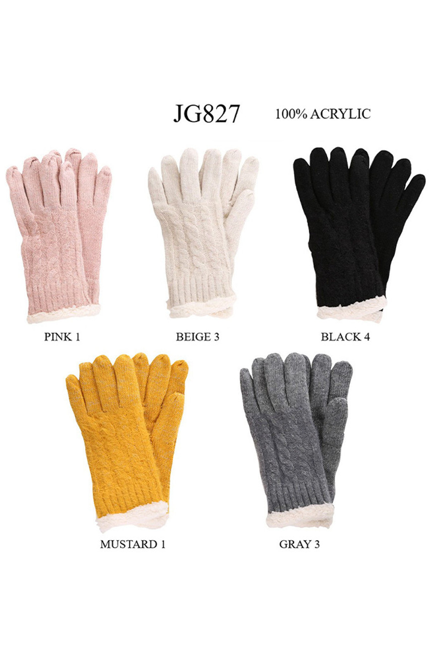 12pcs Solid with Lurex Cable Knit Winter Gloves-JG827