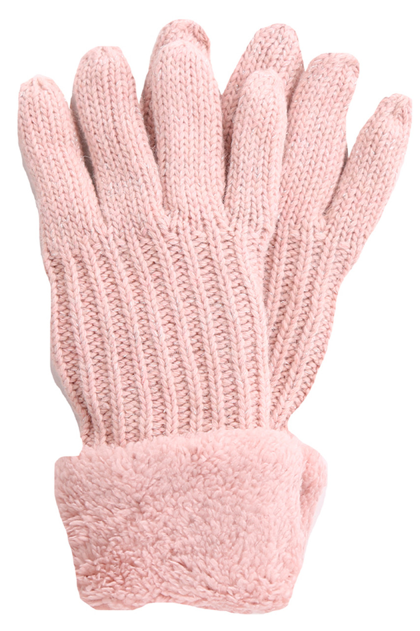 12pcs Fleece Cuffs Lurex Knit Winter Gloves-JG826 (12pairs