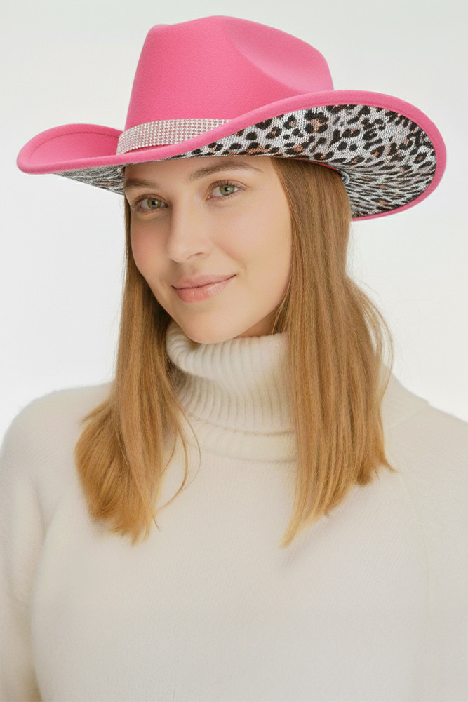 C.C Pink Felt Cowgirl Hat with Rhinestone \'COWGIRL\' Band Pink Cowboy Hat With Rhinestone Fringe and Rhinestone Hat  main image 4
