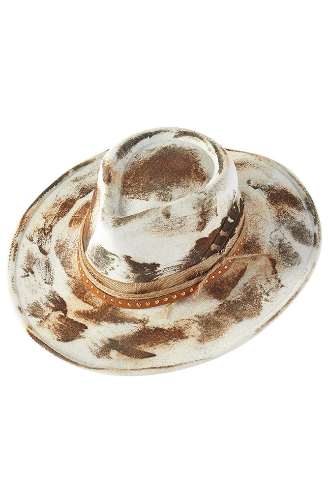 Distressed Fabric Band Rustic Cowgirl Fedora Hat-MH0278  display picture 1