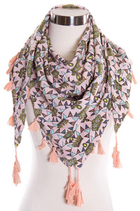 Crown and Flags Pattern Print Tassel Square Scarf