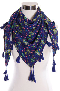 Crown and Flags Pattern Print Tassel Square Scarf