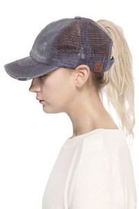 CC distressed ponytail messy bun cap