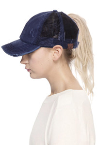 CC distressed ponytail messy bun cap