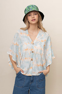 TIE DYE BUTTON DOWN KIMONO-BLN110056-LIGHTBLUE
