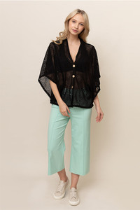 GEO OPEN KNIT BUTTON DOWN KIMONO-BLN110057-BLACK