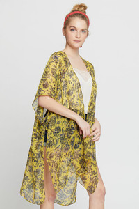 FLORAL PRINT KIMONO-LCK-274-MUSTARD