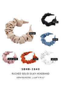 RUCHED SOLID SILKY HEADBAND-SBHB-2840-WHITE