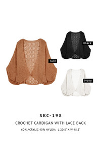 CROCHET CARDIGAN WITH LACE BACK-SKC-198-BLACK