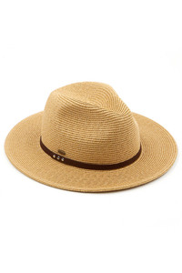 C.C Beanie Paper Straw Panama with Suede Band Trim