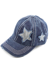 C.C Distressed Pony Cap with Glitter Star