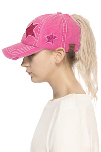 C.C Distressed Pony Cap with Glitter Star