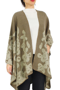 FLORAL PRINT CAPE-ECP10035-TAUPE/BEIGE