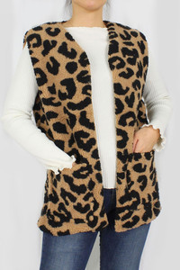 LEOPARD TEDDY FUR VEST-EVT10079-TAUPE