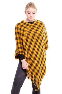 BUFFALO PLAID PONCHO-MS0131-MUSTARD