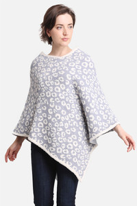 LEOPARD PRINT SOLID TRIM SOFT PONCHO-JCL1003-BLUE