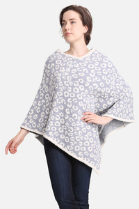LEOPARD PRINT SOLID TRIM SOFT PONCHO-JCL1003-BLUE