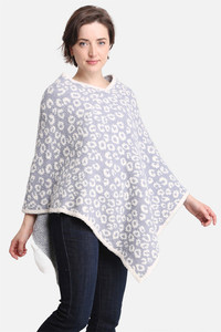 LEOPARD PRINT SOLID TRIM SOFT PONCHO-JCL1003-BLUE