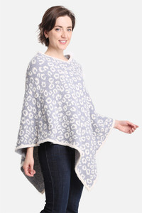 LEOPARD PRINT SOLID TRIM SOFT PONCHO-JCL1003-BLUE