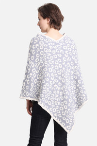 LEOPARD PRINT SOLID TRIM SOFT PONCHO-JCL1003-BLUE