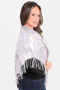 FLORAL PRINT KNIT BLANKET SCARVES-JS1372-GRAY