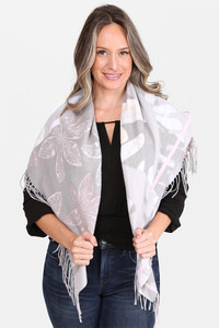 FLORAL PRINT KNIT BLANKET SCARVES-JS1372-GRAY