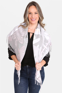 FLORAL PRINT KNIT BLANKET SCARVES-JS1372-GRAY