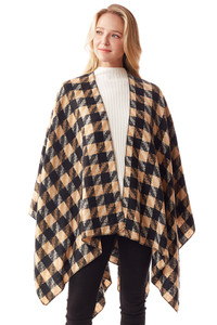 HOUNDSTOOTH PRINT RUANA-LOF1229-BEIGE