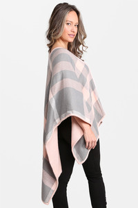 CHECK PATTERN RUANA SHAWL-JP1672-PINK/GRAY