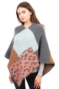SOFT TEXTURE LEOPARD PONCHO-CP1609-GRAY