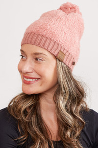 FURRY RIBBED BRIM BUTTON POM HAT-JH262-BLUSH