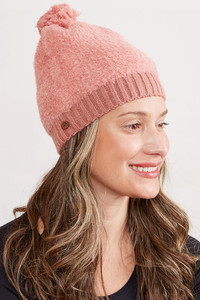 FURRY RIBBED BRIM BUTTON POM HAT-JH262-BLUSH