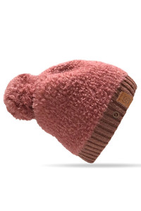 FURRY RIBBED BRIM BUTTON POM HAT-JH262-BLUSH